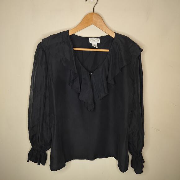 Vintage Express 100% Silk Ruffled Blouse Campagnie Internationale - Picture 1 of 7